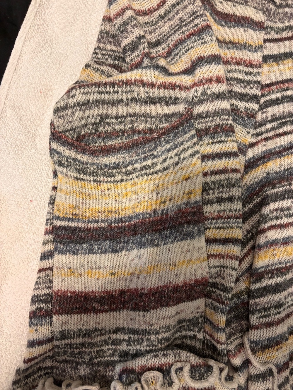 SHEIN Cream Striped Knit Sweater with Gray, Mustard & Burgundy Accents